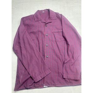 Uniqlo Mens Small Gingham Check Camp Collar Button Up Shirt Burgundy Navy Blue